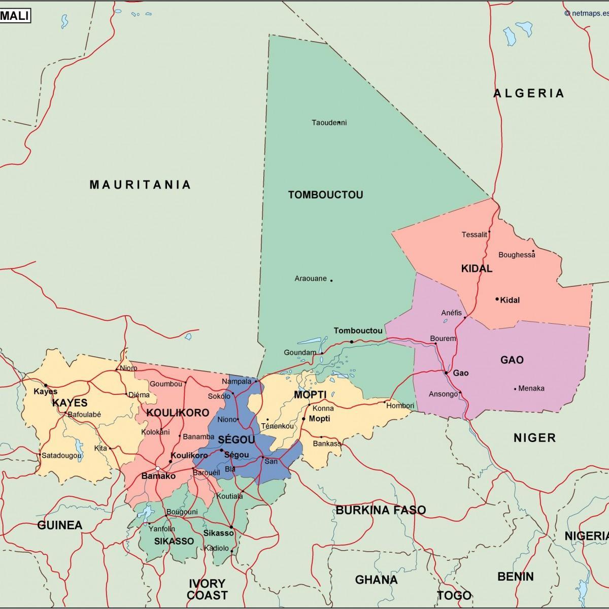 Карта на политически Мали